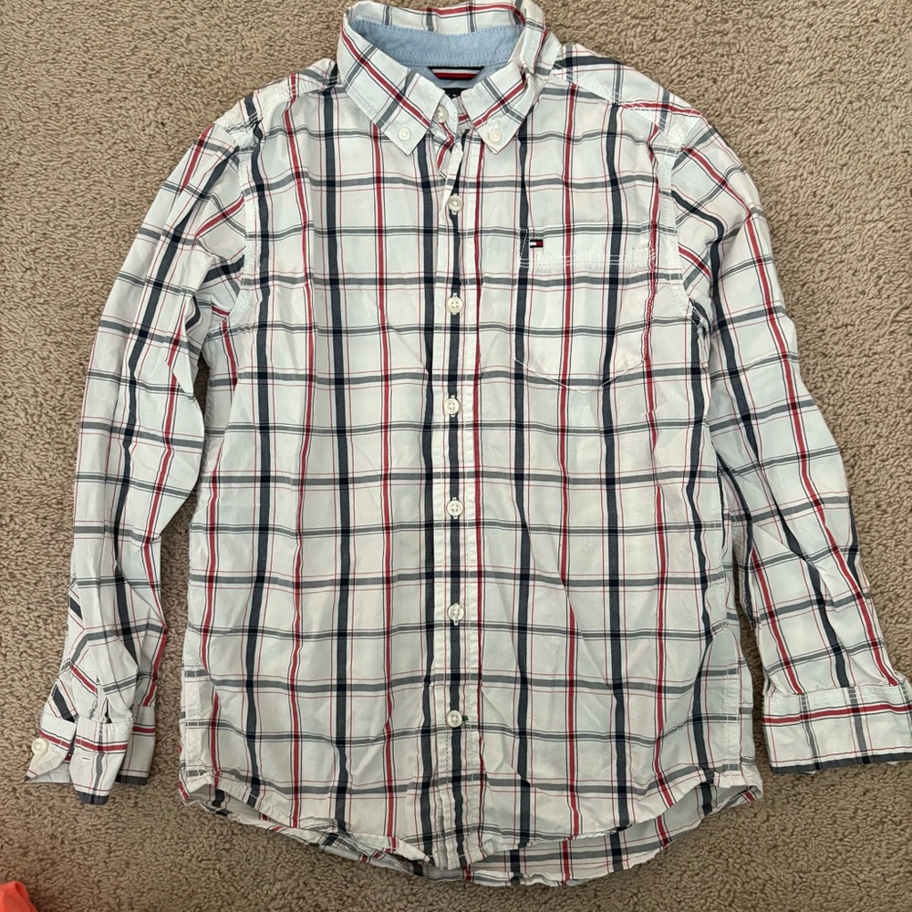 Tommy Hilfiger White and Red Checkered Shirt